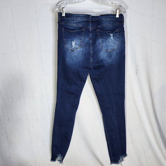 S.O.N.G Curvy Dark Wash Blue High Rise Skinny Ankle Distressed Jeans Jr Sz 13/31 - Picture 10 of 16